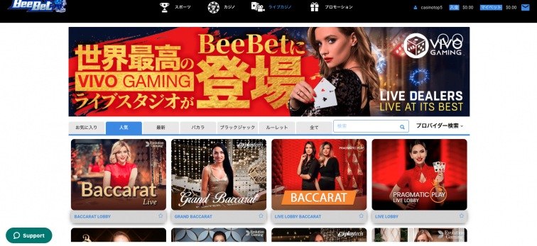 ビーベット　ライブカジノ