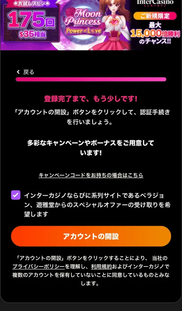 インターカジノ登録方法⑧