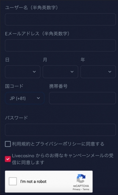 ライブカジノアイオー 登録手順2