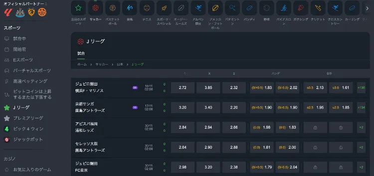 スポーツベットアイオーのスポーツゲーム一覧
